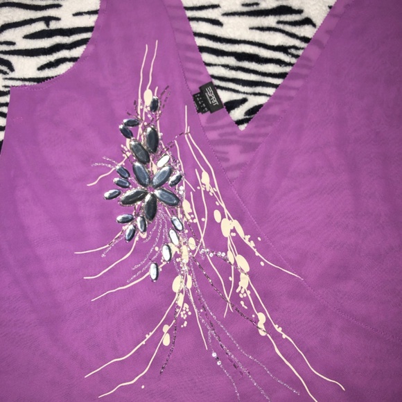 sheer beaded tank top with rhinestones and abstract floral details - Picture 2 of 7